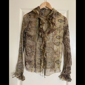 Roberto Cavalli Sheer Silk Ruffles Blouse